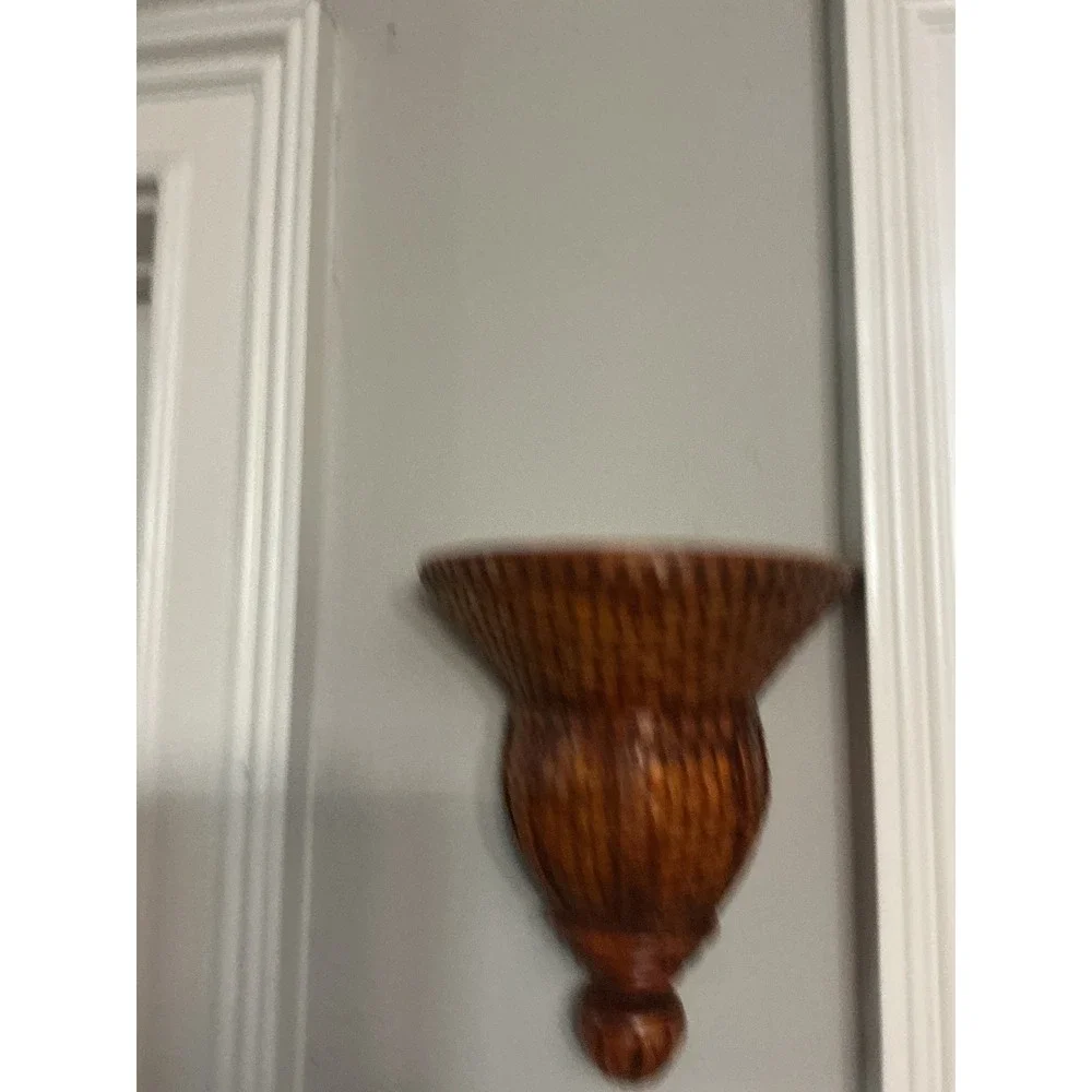 Vintage Faux Woven Basketweave Wall Pocket Planter Sconce Brown Resin Decor